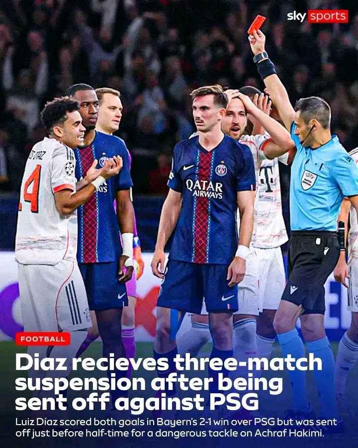 Luis Díaz Hit With 3-Game UEFA Ban After Red Card Despite Scoring a Brace vs PSG