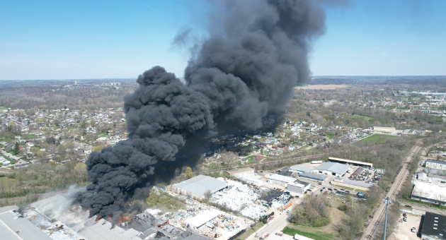 Large scale fire causing evacuation order and shelter in place in Richmond, Indiana