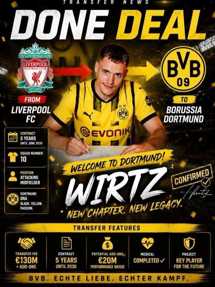 🚨🚨BORUSSIA DORTMUND VERPFLICHTET FLORIAN WIRTZ VOM FC LIVERPOOL – EIN TRANSFER, DER EUROPA ERSCHÜTTERT….